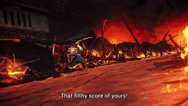 a video game scene with the words that filthy score of yours at the top