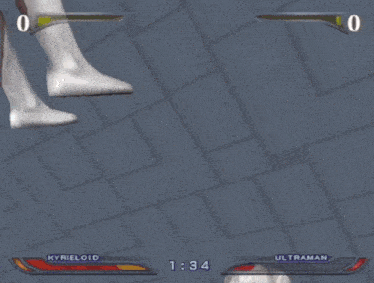 a video game screen shows kyrieloid and ultraman fighting each other