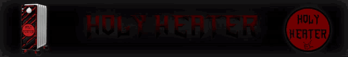 a sign that says holy heater in white letters on a black background