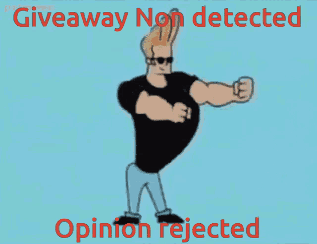 a cartoon of a man dancing with the words giveaway non detected opinion rejected