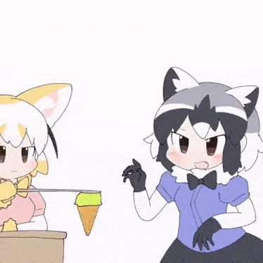 two anime girls are fighting over an ice cream cone