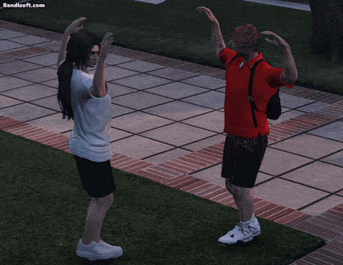 a man and a woman are dancing in a video game with the website bandisoft.com visible in the corner