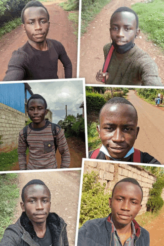 a collage of photos of a young man with a mask on his face