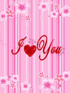 a pink striped background with flowers and the word i love you