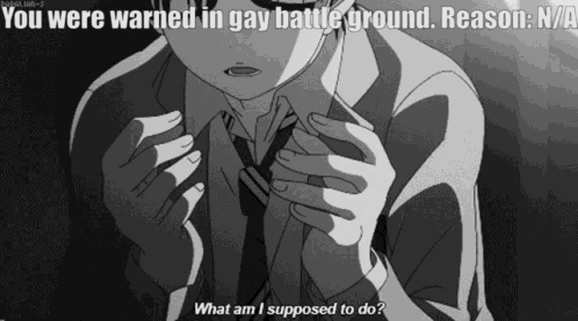 a black and white image of a man with the words " you were warned in gay battle ground "