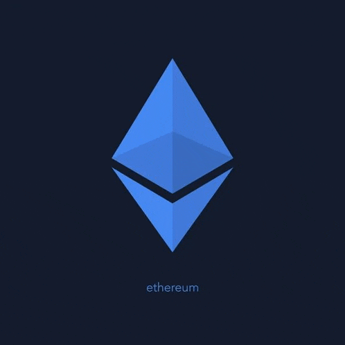 a blue triangle with the word ethereum below it