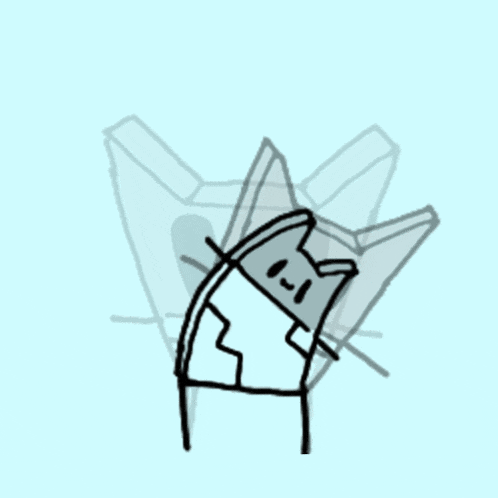 a drawing of a cat with a w on its face against a blue background