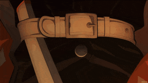 a cartoon drawing of a belt with a buckle and a button on it