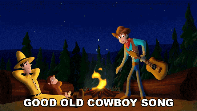a cartoon of a cowboy playing a guitar with the words good old cowboy song below it