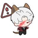 a cartoon character with cat ears and a red eye is standing next to a triangle .