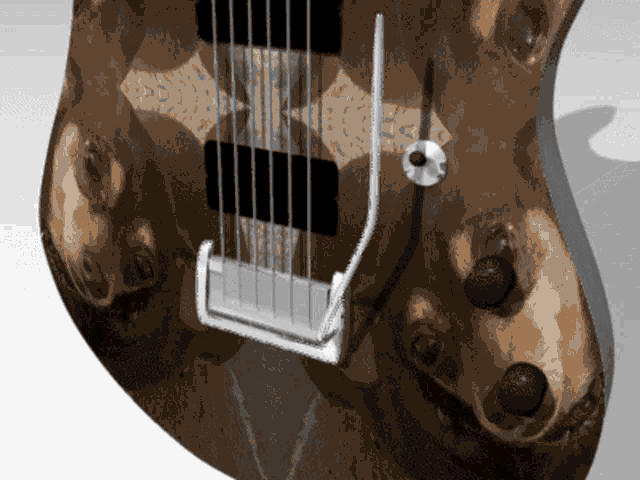 a close up of a guitar with a bear 's face on it