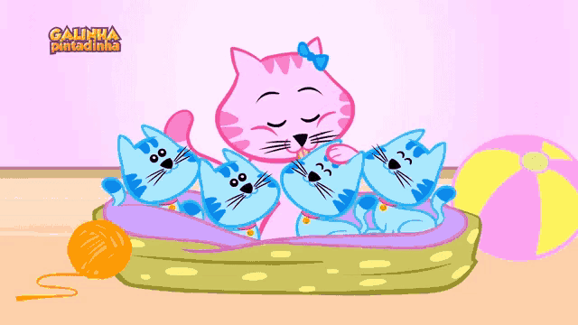 a cartoon of a cat and kittens with the words galinha pintadinha on the top