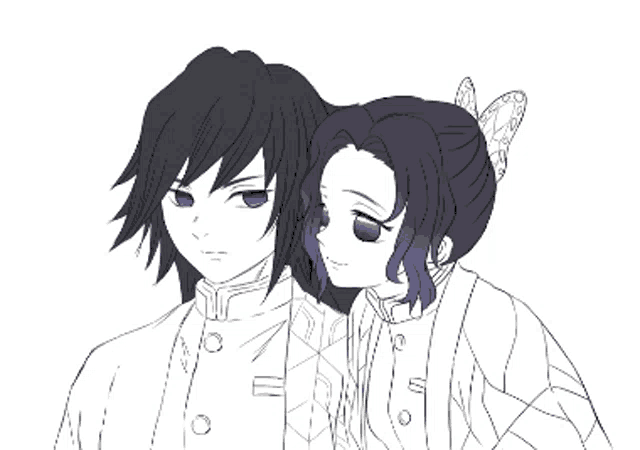 a drawing of a man and a woman standing next to each other .