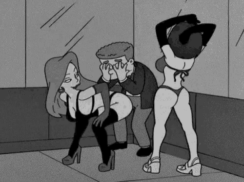 a black and white cartoon of a man taking a picture of two women