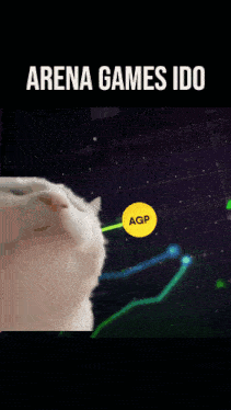 a cat is looking at a graph with the words arena games ido on it
