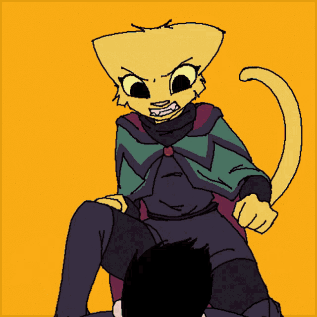 a cartoon drawing of a cat sitting on a man