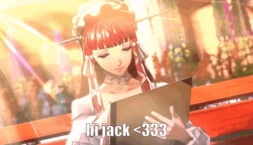 a picture of a girl reading a book with the words hi jack <333
