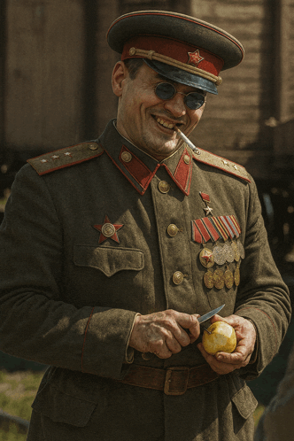 a man in a military uniform is smoking a cigarette