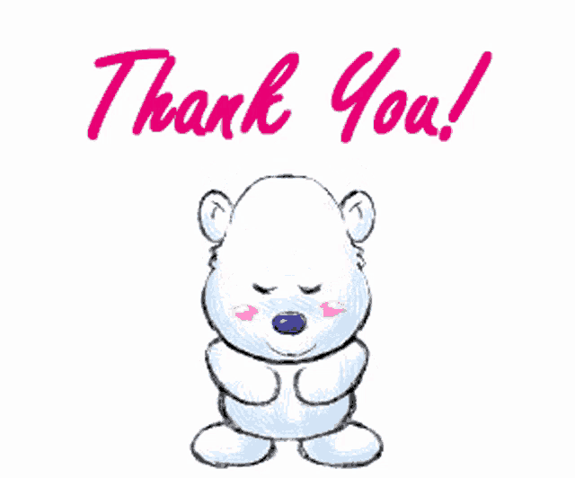 a drawing of a polar bear with the words thank you below it