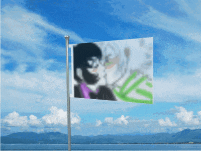 a flag with a picture of a man with a beard