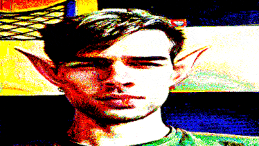 a portrait of a young man with elf ears in a pixelated image