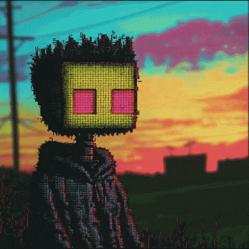 a pixel art of a man with a square head