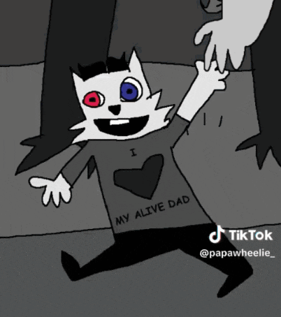 a black and white drawing of a cat wearing a shirt that says " my alive dad "
