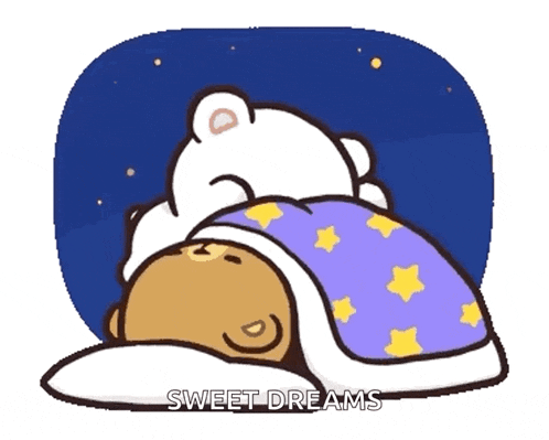 a cartoon of two bears sleeping under a blanket with the words sweet dreams written on the bottom