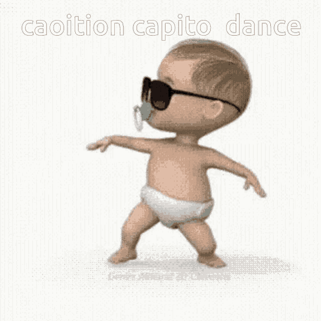a baby in a diaper wearing sunglasses and a pacifier is dancing