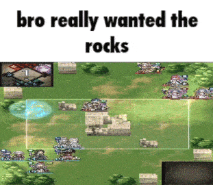 a screenshot of a video game with the words " bro really wanted the rocks "
