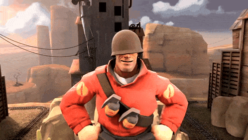 a cartoon soldier with a helmet and a red jacket