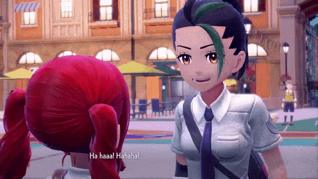 a girl with red hair says ha haaal hahaha