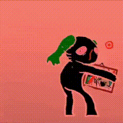 a cartoon drawing of a person with a green ponytail