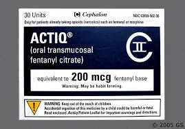 a label for actiq ( oral transmucosal fentanyl citrate ) is shown .