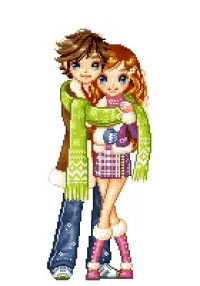 a pixel art of a boy and a girl standing next to each other