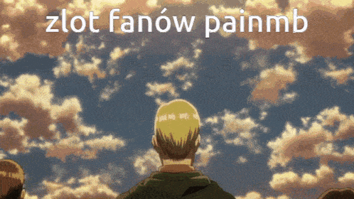 a man stands in front of a cloudy sky with the words zlot fanow painmb written on the bottom