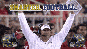 a football coach with his arms in the air and the words smarter football