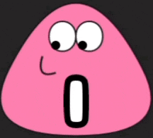 a pink cartoon character with a surprised expression