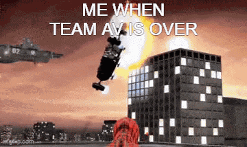 a helicopter is flying over a building with the words me when team avis over