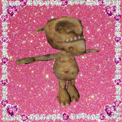 a picture of a stuffed animal on a pink background with hearts
