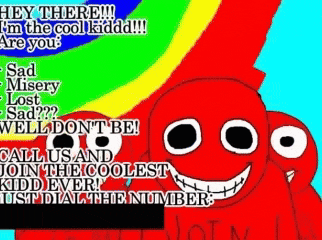 a cartoon character with a rainbow in the background says hey there i 'm the cool kiddd are you