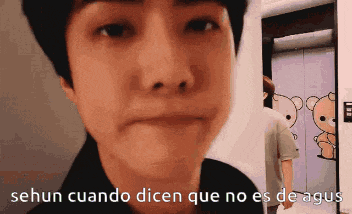a close up of a person 's face with the words sehun cuando dicen que no es de agus written below it