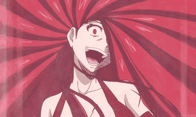 a drawing of a woman with red hair and a caption that says mistguns