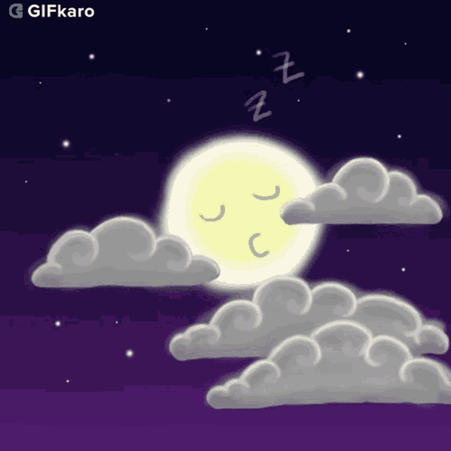 a cartoon drawing of a sleeping moon with a gifkaro logo