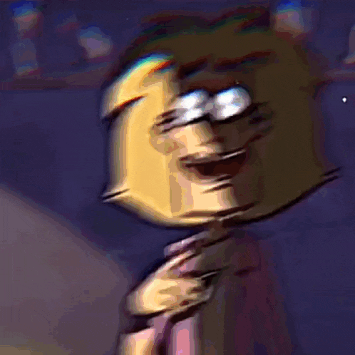 a close up of a cartoon character 's face with a purple background