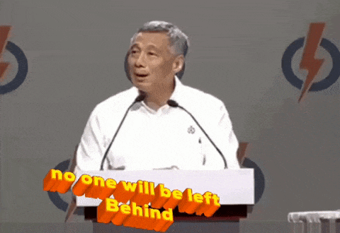 a man stands at a podium with the words no one will be left behind