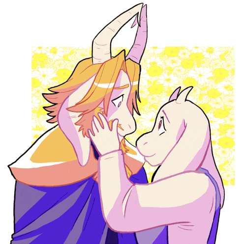 a drawing of a goat kissing another goat on the forehead