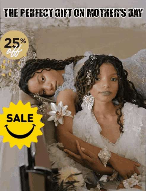 the perfect gift on mother 's day is being advertised with two girls