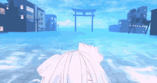 a girl in a white dress is standing in the water