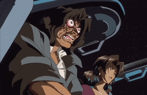 a cartoon of a man and a woman in a spaceship